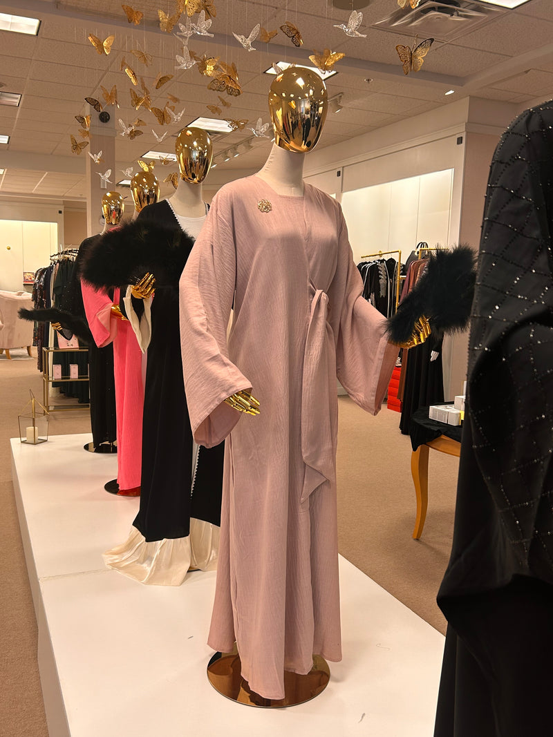 Blush Tie 2 Pc Abaya w Hijab