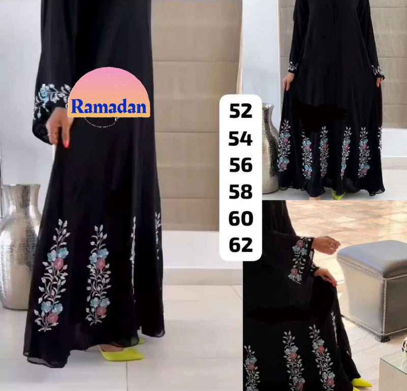 Black Floral Beaded Spring Abaya