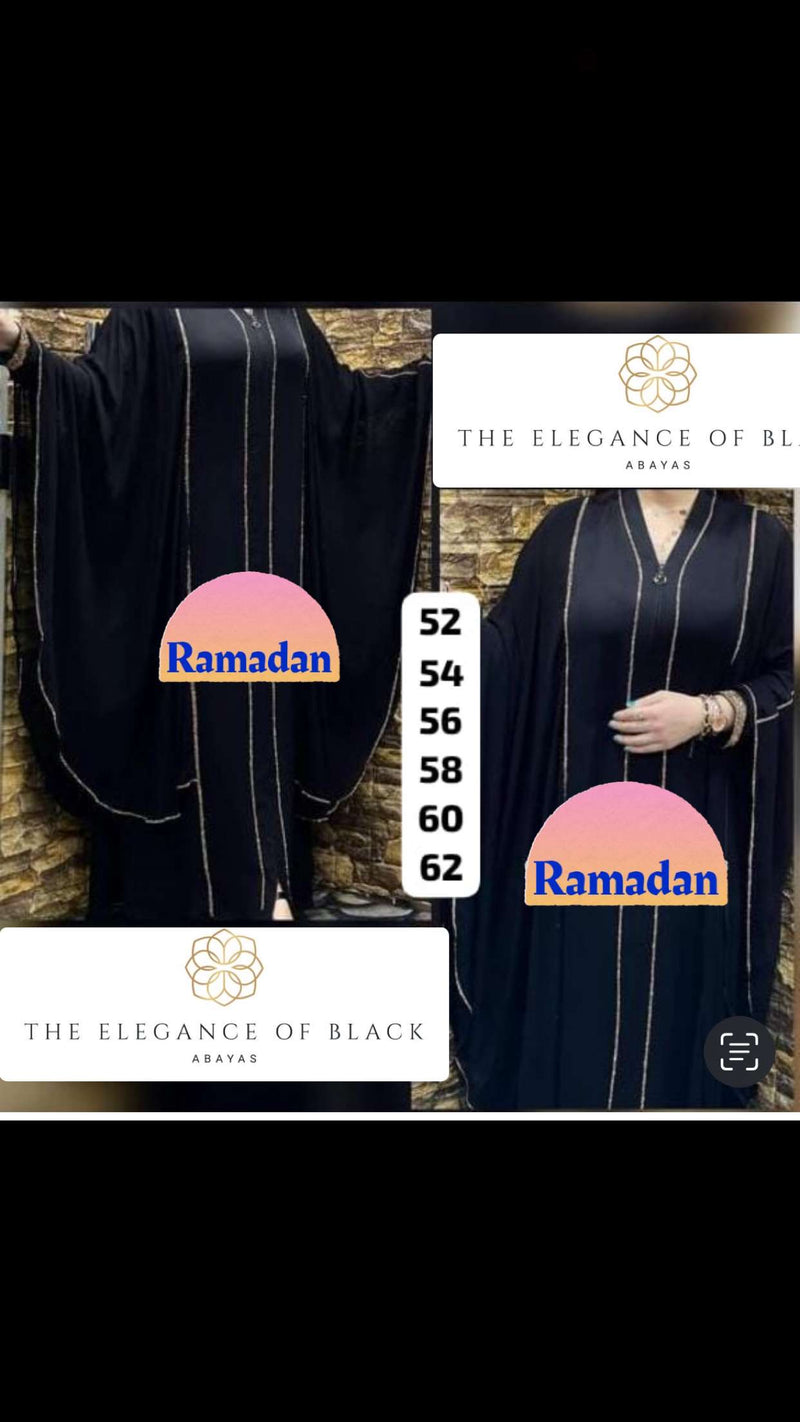 Black/Gold Trim Butterfly Cape Abaya