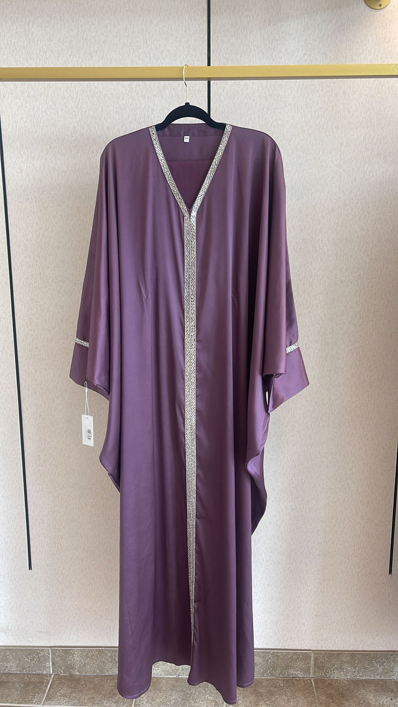 Mauve Silver Trim Butterfly Abaya