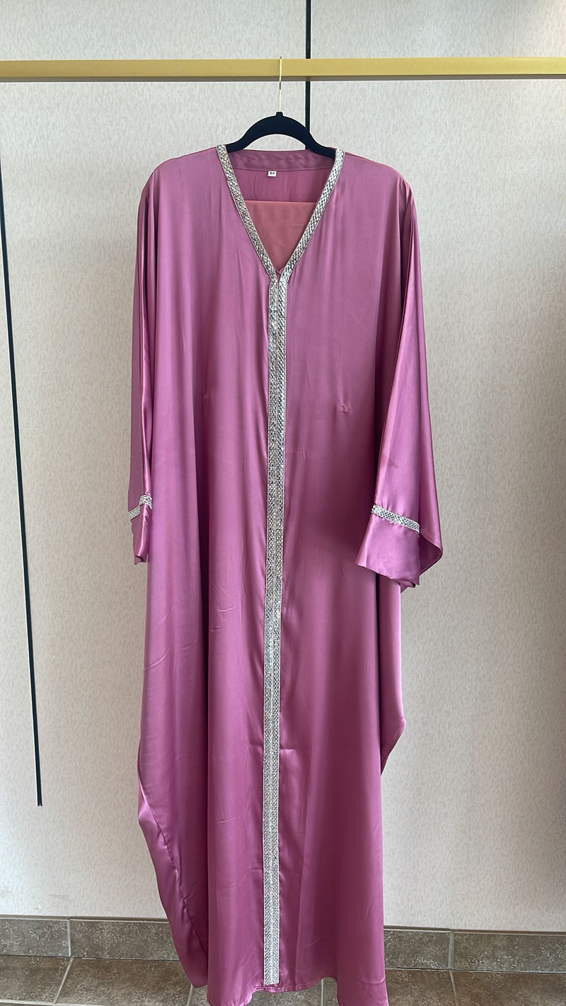 Pink Silver Butterfly Abaya