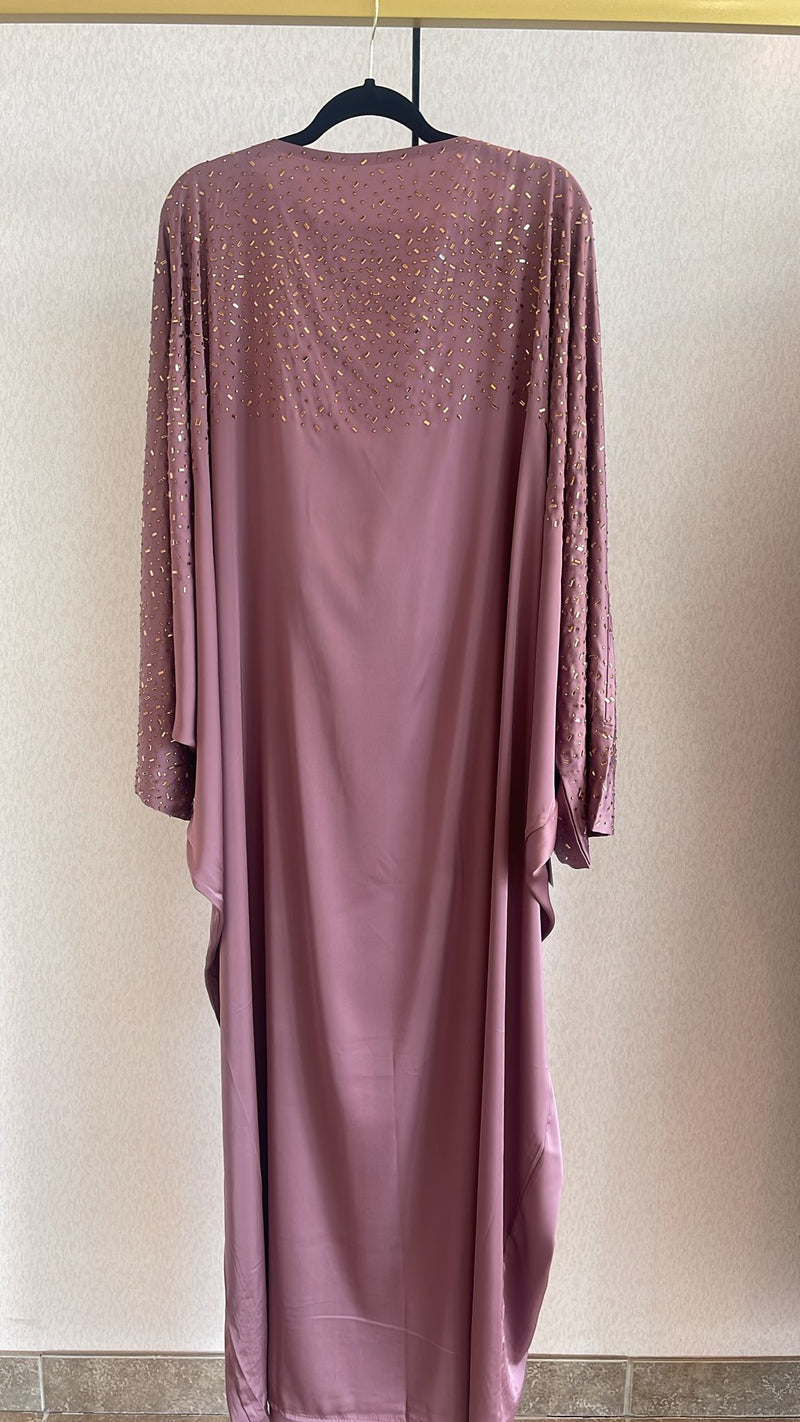 Mauve Gold Beaded Butterfly Abaya