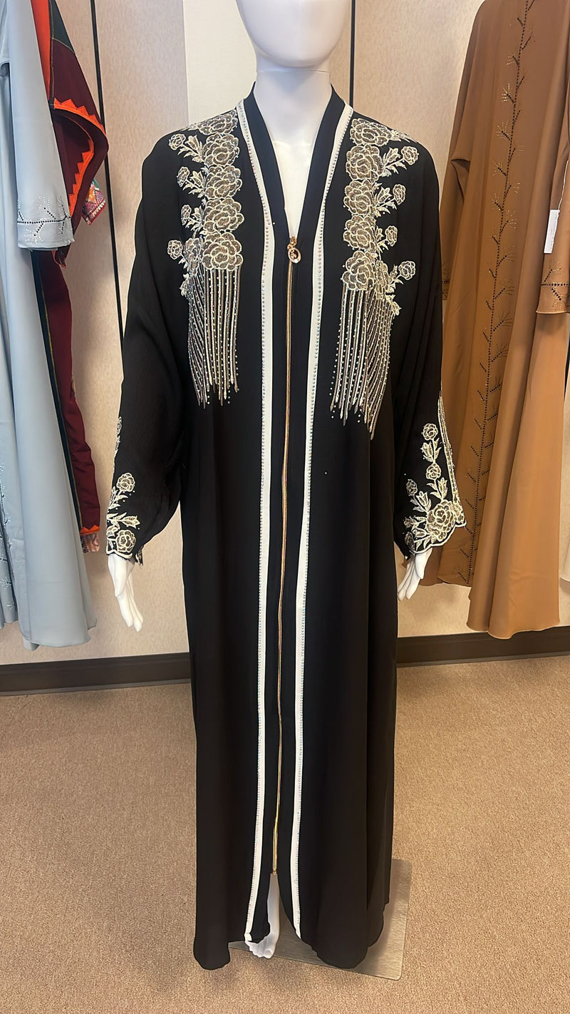 Black Embroidered Crystal Abaya