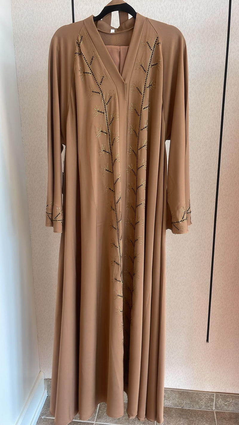 Tan Rhinestone Umbrella Abaya